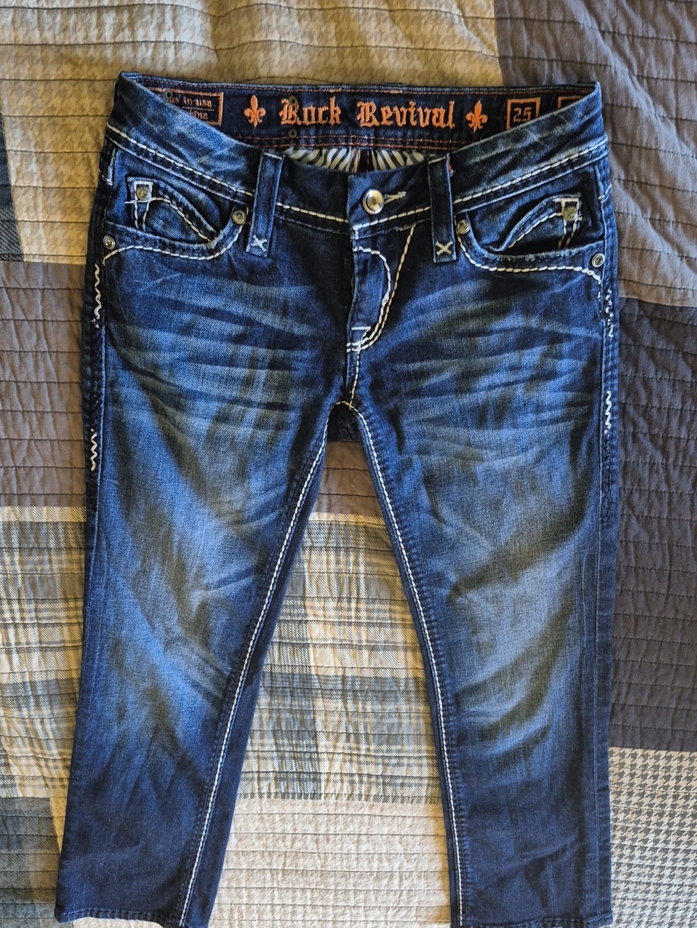 Rock Revival Women's Indigo Skinny Capri Jeans with Contrast Stitching Size 25